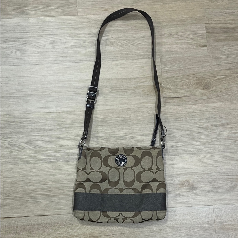 Coach Signature Brown and Tan Shoulder Bag